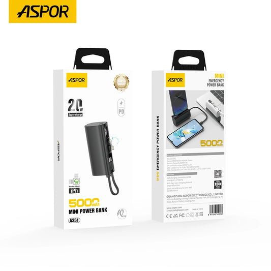 Aspor A352 2 TYPE-C Flexible Portable Mini 5000mAh Power Bank
